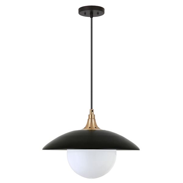 Hailey Home Alvia 14.5-in W Black and Brass Pendant Ceiling Light w/ Frosted Glass Shade