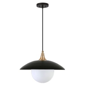 Hailey Home Alvia 14.5-in W Black and Brass Pendant Ceiling Light w/ Frosted Glass Shade