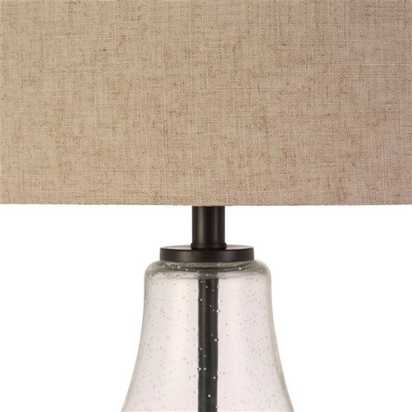 Hailey Home Lagos 23-in H Seeded Glass/Antique Bronze Table Lamp with Linen Shade