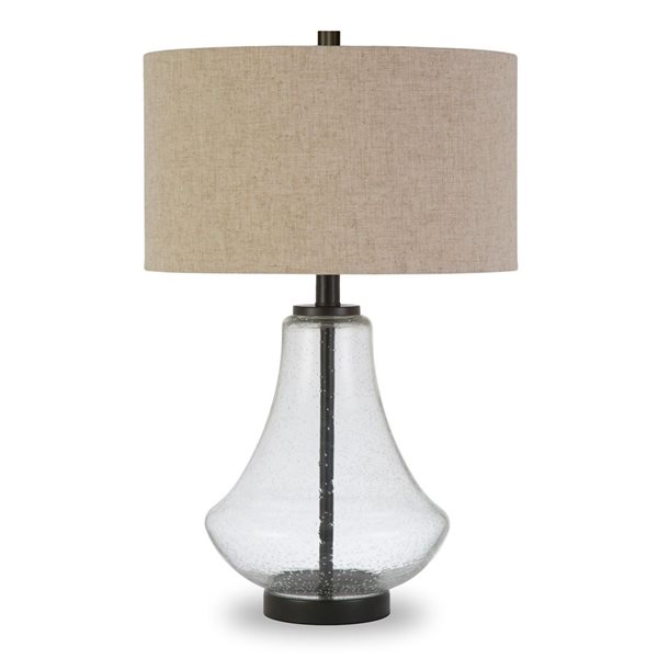 Hailey Home Lagos 23-in H Seeded Glass/Antique Bronze Table Lamp with Linen Shade