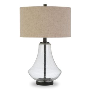 Hailey Home Lagos 23-in H Seeded Glass/Antique Bronze Table Lamp with Linen Shade