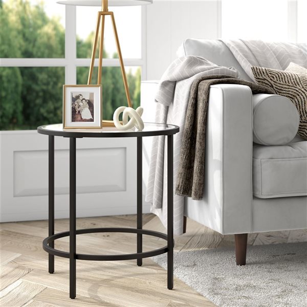 Hailey Home Sivil Black Glass Round End Table