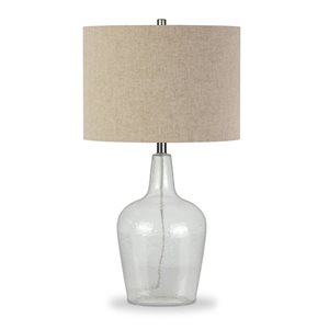 Lampe de table Helix de Hailey Home 26,75 po h. en verre filigrané avec abat-jour en lin