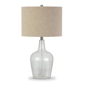 Hailey Home Helix 26.75-in H Watermarked Glass Table Lamp with Linen Shade