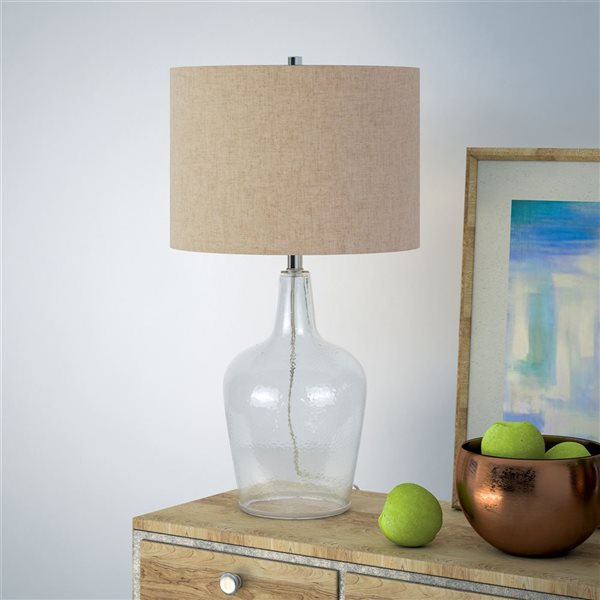 Lampe de table Helix de Hailey Home 26,75 po h. en verre filigrané avec abat-jour en lin