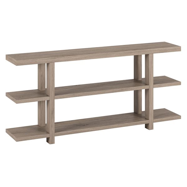 Hailey Home Acosta 64-in W Antiqued Grey Oak MDF Farmhouse 3-Shelf Console Table