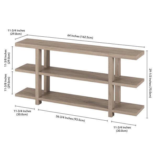 Hailey Home Acosta 64-in W Antiqued Grey Oak MDF Farmhouse 3-Shelf Console Table