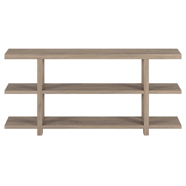 Hailey Home Acosta 64-in W Antiqued Grey Oak MDF Farmhouse 3-Shelf Console Table