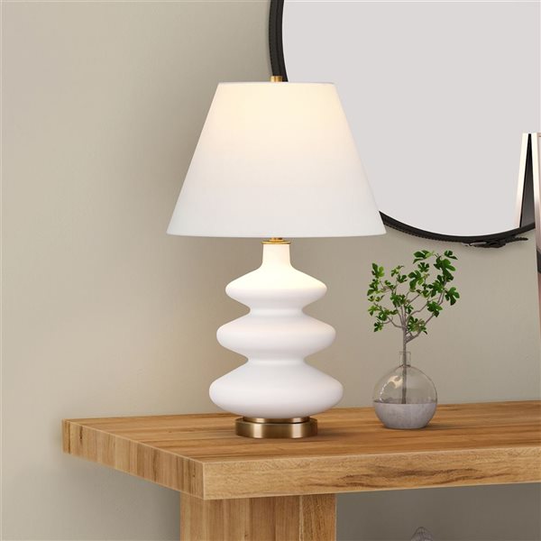 Hailey Home Carleta 26.5-in H White Triple Gourd Table Lamp with White Fabric Shade