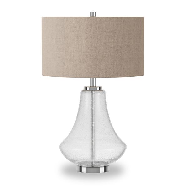 Hailey Home Lagos 23-in H Seeded Glass/Polished Nickel Table Lamp with Linen Shade