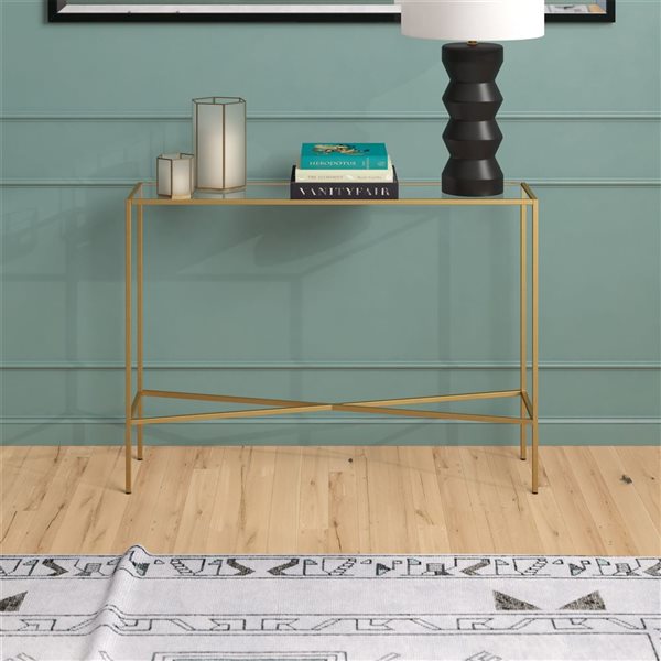 Hailey Home Henley 42 W x 30-in H Brass Metal Industrial Console Table w/ Glass Top