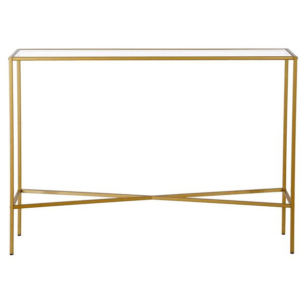 Hailey Home Henley 42 W x 30-in H Brass Metal Industrial Console Table w/ Glass Top