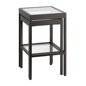 Hailey Home Alexis 2-Piece Black Glass Square Nested End Tables