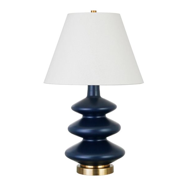 Lampe de table Carleta de Hailey Home 26,5 po h. bleu en forme de courge triple avec abat-jour en tissu blanc