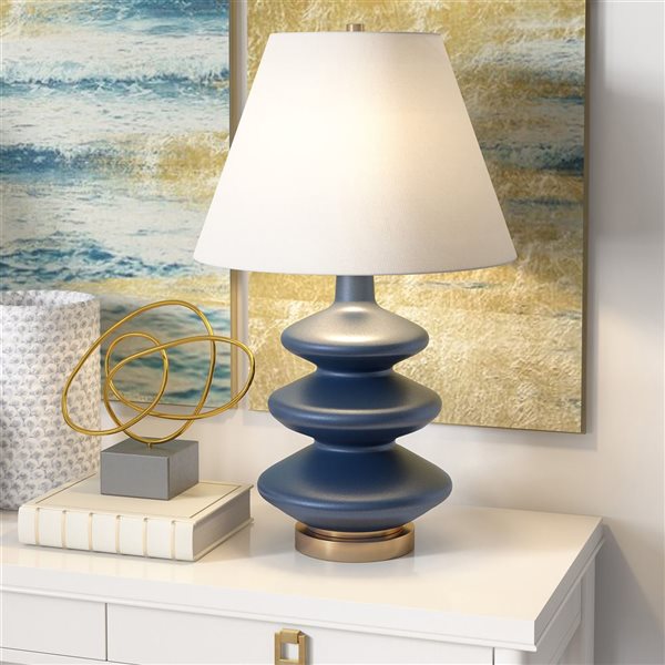 Hailey Home Carleta 26.5-in H Blue Triple Gourd Table Lamp with White Fabric Shade