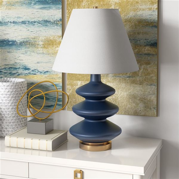 Hailey Home Carleta 26.5-in H Blue Triple Gourd Table Lamp with White Fabric Shade