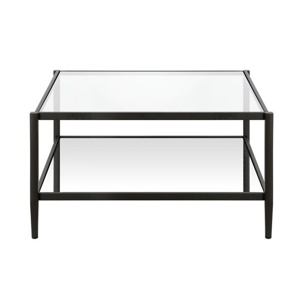 Table basse carrée Hera de Hailey Home noir avec surface en verre et tablette miroir