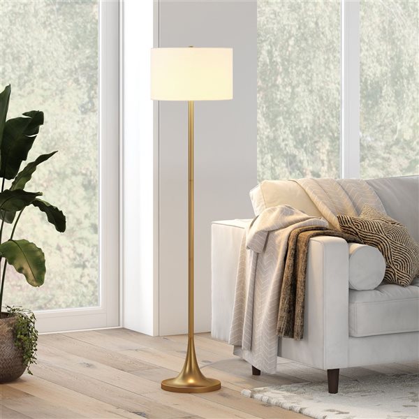 Hailey Home Josephine 62-in H Brass Floor Lamp w/ White Fabric Shade