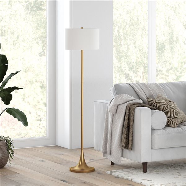 Hailey Home Josephine 62-in H Brass Floor Lamp w/ White Fabric Shade