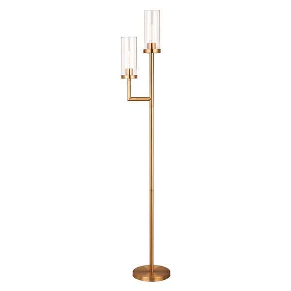 Hailey Home Basso 69-in H Brass 2-Light Multi-Head Floor Lamp w/ Clear Glass Shade