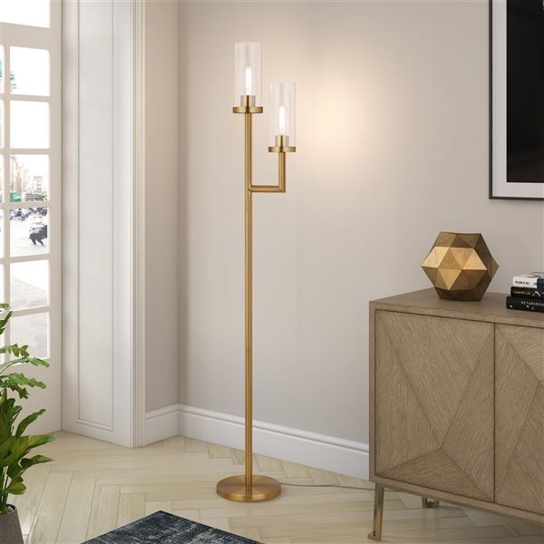 Hailey Home Basso 69-in H Brass 2-Light Multi-Head Floor Lamp w/ Clear Glass Shade