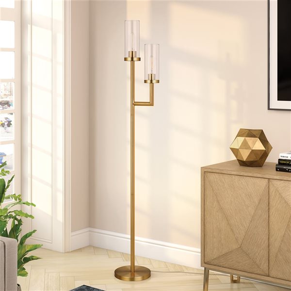 Hailey Home Basso 69-in H Brass 2-Light Multi-Head Floor Lamp w/ Clear Glass Shade