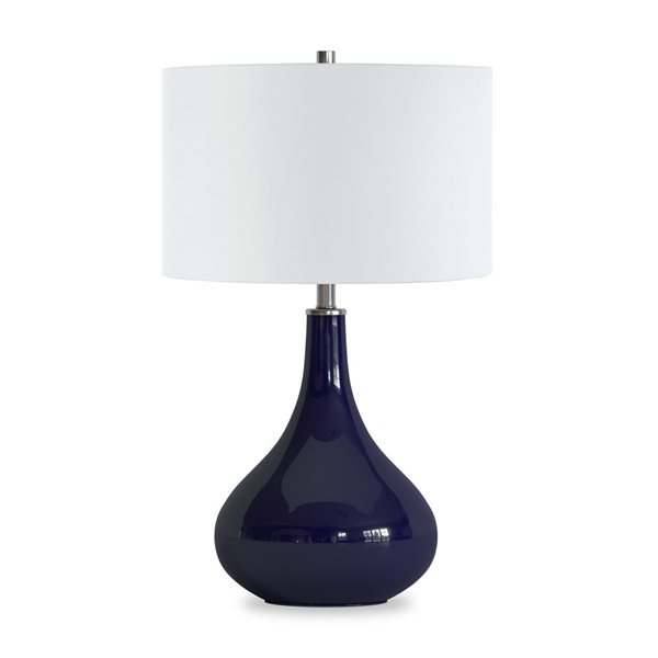 Hailey Home Mirabella 25.5-in H Navy Blue Glass Table Lamp with White Fabric Shade