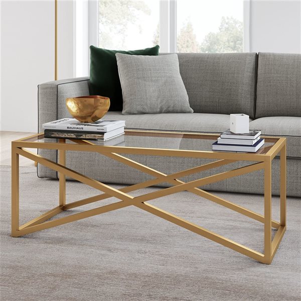 Table basse Calix de Hailey Home laiton avec surface en verre