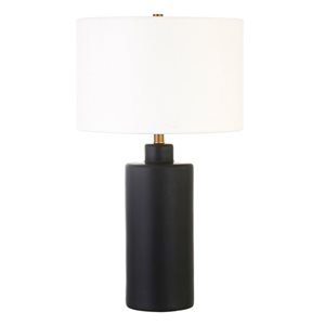 Hailey Home Carlina 25-in H Matte Black Ceramic Table Lamp with Fabric Shade