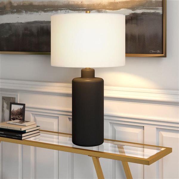 Hailey Home Carlina 25-in H Matte Black Ceramic Table Lamp with Fabric Shade