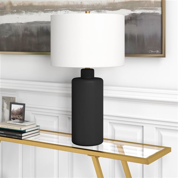 Hailey Home Carlina 25-in H Matte Black Ceramic Table Lamp with Fabric Shade