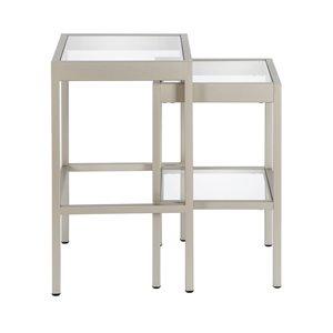 Hailey Home Alexis 2-Piece Nickel Glass Square Nested End Tables