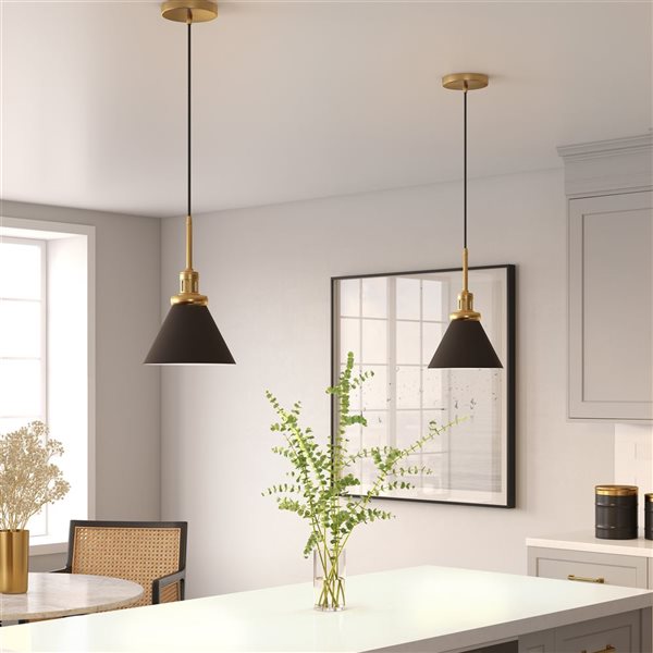 Hailey Home Zeno 8.5-in W Black Pendant Ceiling Light w/ Metal Shade