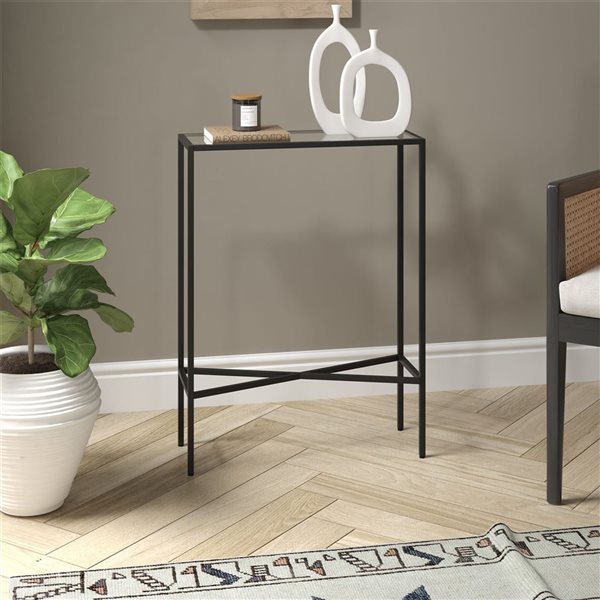 Hailey Home Henley 22 W x 29.5-in H Blackened Bronze Metal Industrial Console Table w/ Glass Top