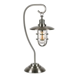 Lampe de table nautique Bay de Hailey Home 22 po h. métal nickel brossé avec abat-jour en métal et verre clair