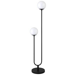 Lampe sur pied Dufrene Hailey Home 68,5 po h. noir à 2 lumières avec abat-jour en verre blanc