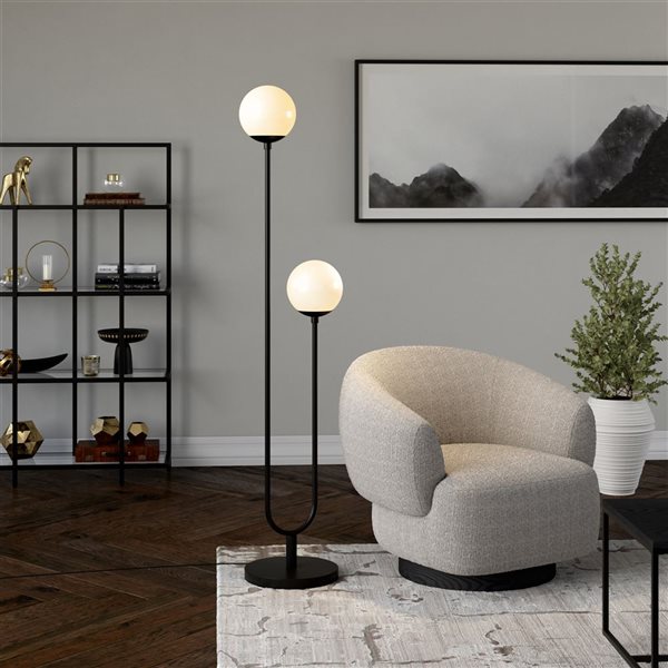 Hailey Home Dufrene 68.5-in H Black 2-Light Floor Lamp w/ White Glass Shades