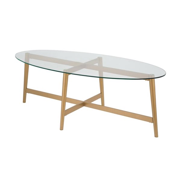 Table basse ovale Olson de Hailey Home laiton avec surface en verre