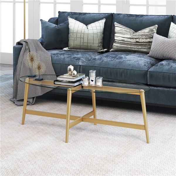 Table basse ovale Olson de Hailey Home laiton avec surface en verre