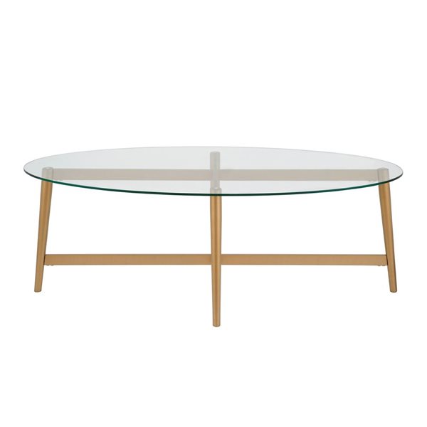 Table basse ovale Olson de Hailey Home laiton avec surface en verre