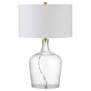 Lampe de table Casco Hailey Home 24 po h. base en verre clair texturé/accents laiton avec abat-jour tissu blanc