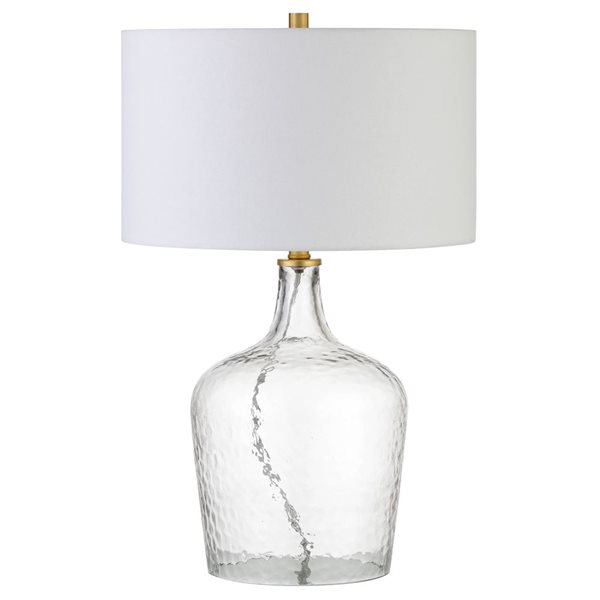 Hailey Home Casco 24-in H Textured Clear Glass Base/Brass Accents Table Lamp w/ White Fabric Shade