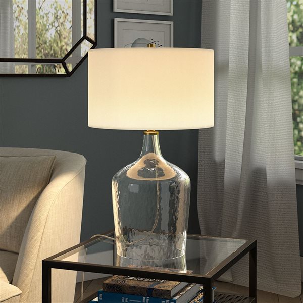 Hailey Home Casco 24-in H Textured Clear Glass Base/Brass Accents Table Lamp w/ White Fabric Shade