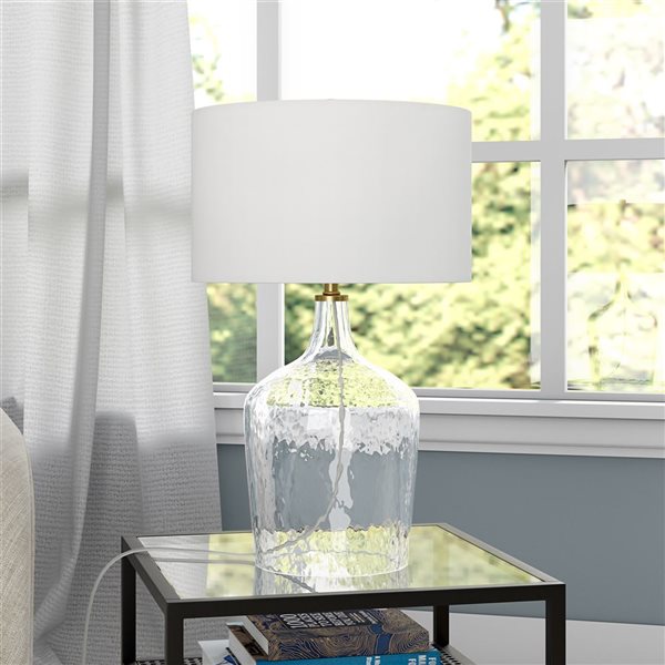 Hailey Home Casco 24-in H Textured Clear Glass Base/Brass Accents Table Lamp w/ White Fabric Shade