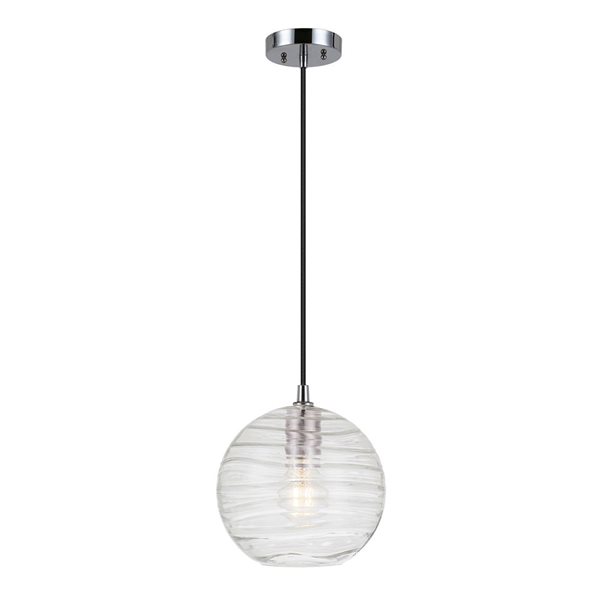 Hailey Home Wayve 8-in W Polished Nickel Pendant Ceiling Light w/ Textured Clear Glass Shade