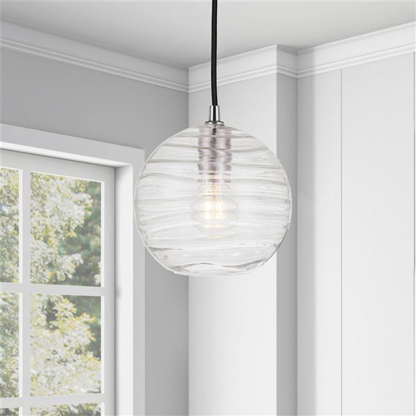 Luminaire suspendu Wayve Hailey Home 8 po l. nickel poli avec abat-jour texturé en verre transparent