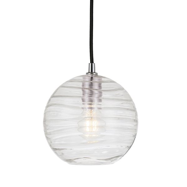 Luminaire suspendu Wayve Hailey Home 8 po l. nickel poli avec abat-jour texturé en verre transparent