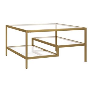 Hailey Home Lovett Brass Square Glass Coffee Table