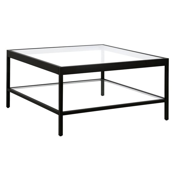 Hailey Home Alexis Black Square Glass Coffee Table