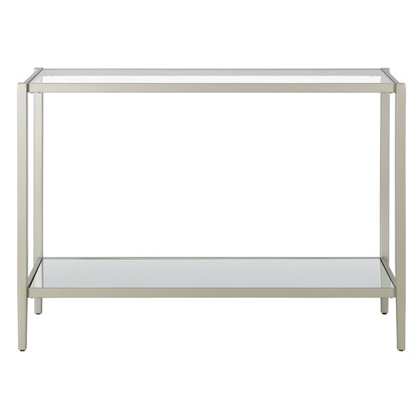 Hailey Home Hera 42-in W Satin Nickel Metal Modern Console Table w/ Mirrored Shelf